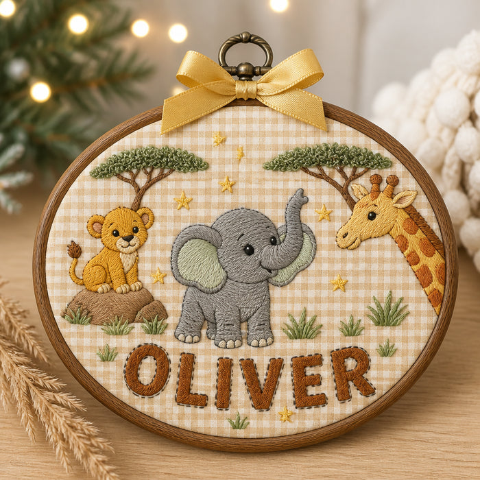 Personalized Safari Adventure Baby Nursery Hoop Gift Embroidered Christmas Ornament