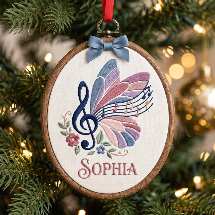 Personalized Music Butterfly Treble Clef Floral Custom Name Christmas Embroidered Ornament