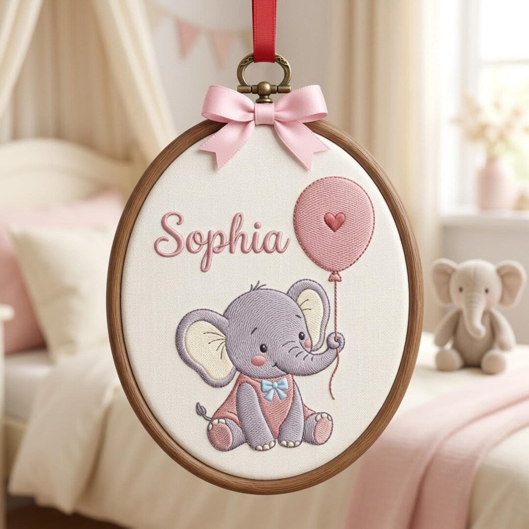 Personalized Baby Elephant Balloon Heart Custom Name Embroidered Christmas Ornament — Christmas ornament