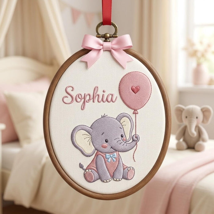 Personalized Baby Elephant Balloon Heart Custom Name Embroidered Christmas Ornament