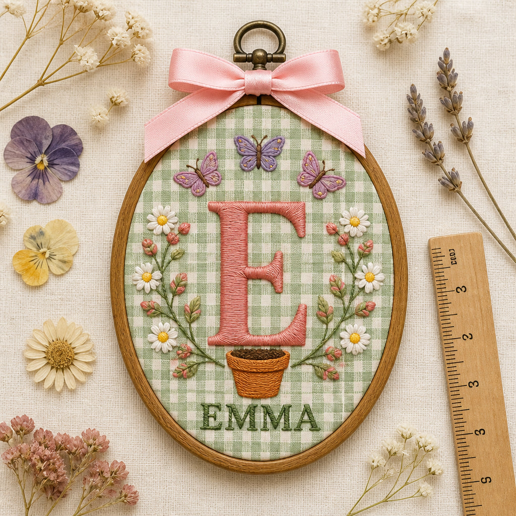 Personalized Wildflower Garden Initial Monogram Floral Hoop Embroidered Christmas Ornament — Christmas ornament