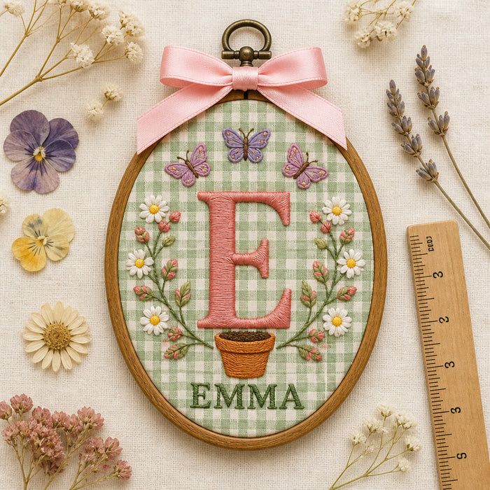 Personalized Wildflower Garden Initial Monogram Floral Hoop Embroidered Christmas Ornament