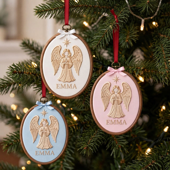 Personalized Guardian Angel Star Christmas Custom Name Embroidered Ornament