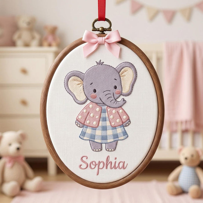 Personalized Baby Girl Elephant Gingham Dress Polka Dot Jacket Custom Name Embroidered Christmas Ornament