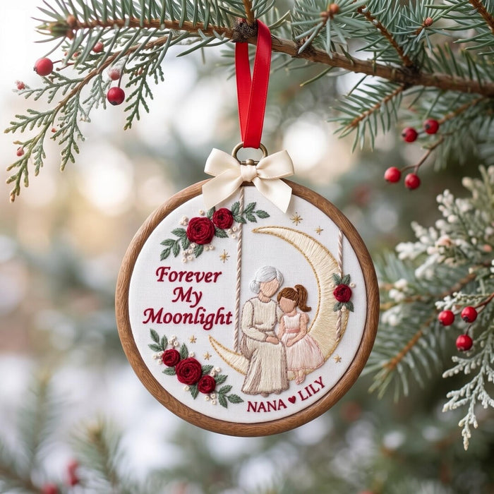 Personalized Grandma Granddaughter Moon Swing Roses Forever My Moonlight Christmas Embroidered Ornament