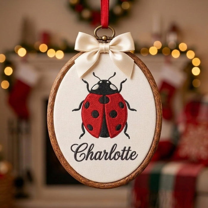 Personalized Ladybug Christmas Custom Name Embroidered Ornament