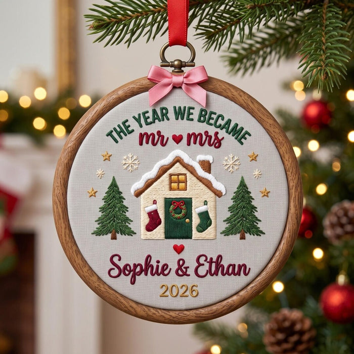 Personalized The Year We Became Mr & Mrs Christmas House Stockings Couple Names Year Embroidered Ornament