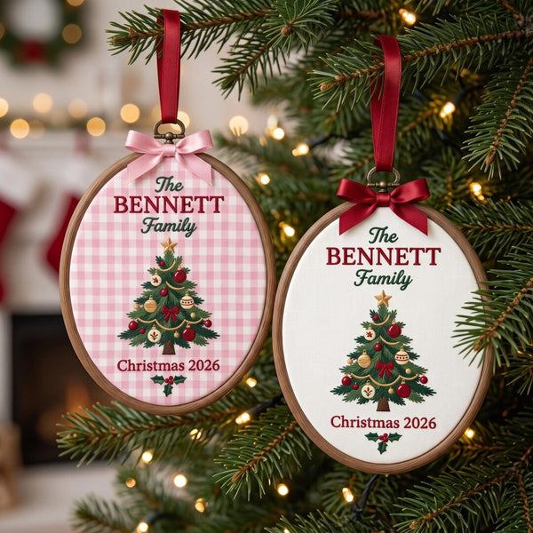 Personalized Family Christmas Tree Last Name Year Custom Name Embroidered Ornament — Christmas ornament