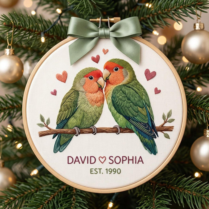 Personalized Lovebirds Couple Custom Name EST Year Christmas Embroidered Ornament