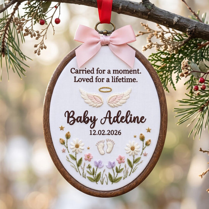 Personalized Baby Memorial Angel Wings Wildflower Custom Name Date Embroidered Christmas Ornament
