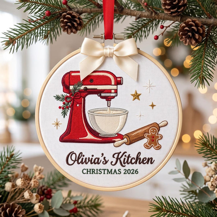 Personalized Baker Stand Mixer Gingerbread Christmas Kitchen Custom Name Embroidered Ornament