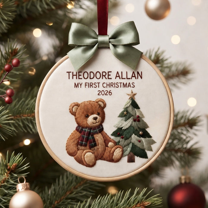 Personalized Baby First Christmas Teddy Bear Christmas Tree Embroidered Ornament