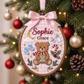 Personalized Baby First Christmas Teddy Bear Scarf Candy Cane Holly Baby Booties Moon Custom Name Embroidered Ornament — Christmas ornament