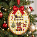Personalized Baby Reindeer Candy Cane Rocking Horse Christmas Tree Custom Name Embroidered Ornament — Christmas ornament