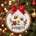 Personalized Bumblebee Wildflower Christmas Hoop Embroidered Ornament — Christmas ornament