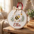 Personalized Bumble Bee Floral Garden Custom Name Embroidered Christmas Ornament — Christmas ornament