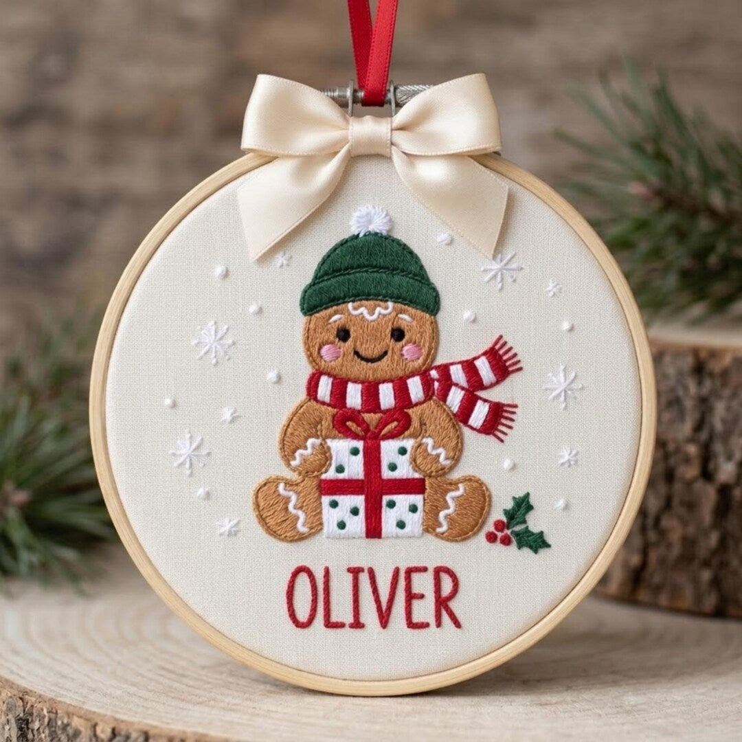 Personalized Gingerbread Boy Beanie Scarf Christmas Gift Custom Name Embroidered Ornament — Christmas ornament