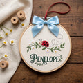 Personalized Ladybug Daisy Floral Vine Custom Name Christmas Embroidered Ornament — Christmas ornament