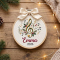 Personalized Music Treble Clef Holly Christmas Custom Name Embroidered Ornament — Christmas ornament
