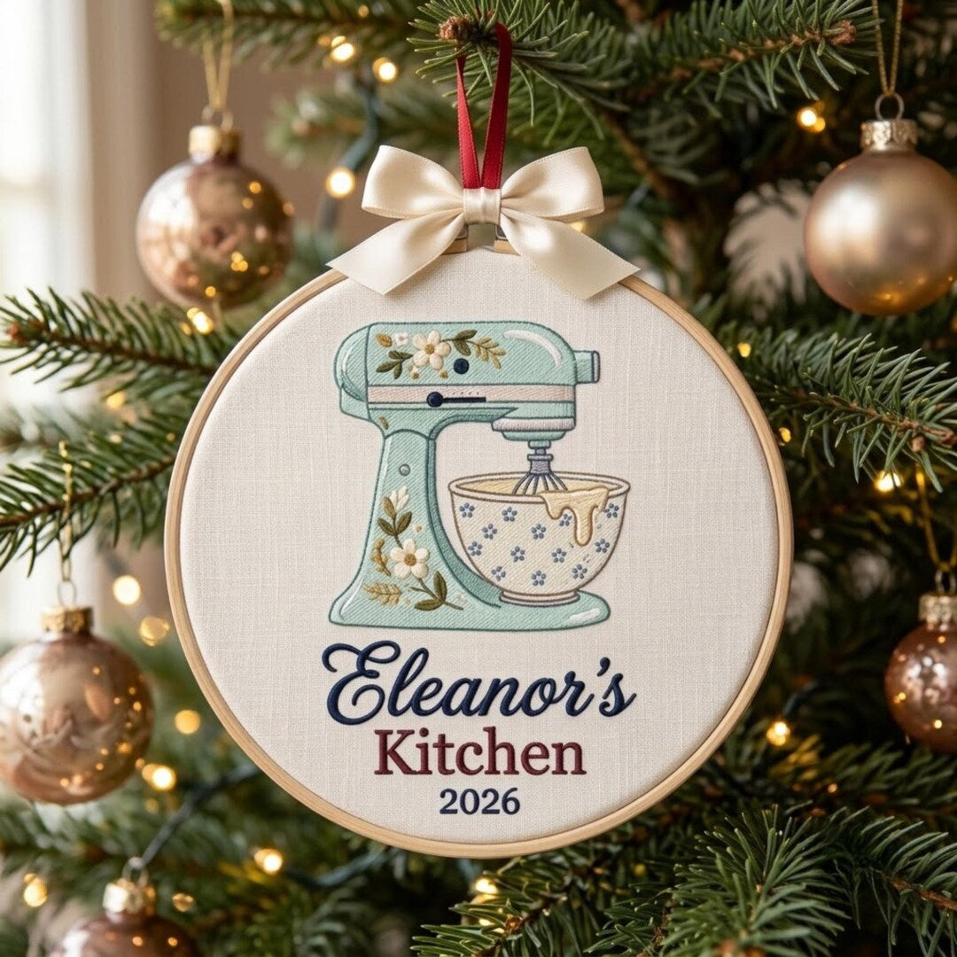 Personalized Vintage Stand Mixer Baker Kitchen Custom Name Year Christmas Embroidered Ornament — Christmas ornament