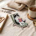 Tuxedo Cat Deck Chair Popcorn embroidered patch in 3" — front view