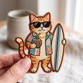 Surfing Tabby Cat Coconut Board embroidered patch in 3" — front view