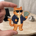 Tabby Cat Cash Bomber Jacket embroidered patch in 3" — front view