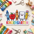 Kindergarten School Supplies embroidered patch in 3" — front view