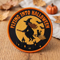 Flying Into Halloween Witch Moon embroidered patch in 3" — front view