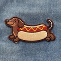 Dachshund Hot Dog embroidered patch in 3" — front view