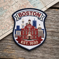 Boston EST 1630 Skyline Badge embroidered patch in 3" — front view