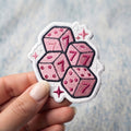 Pink Dice Set embroidered patch in 3" — front view
