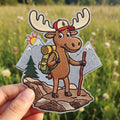 Moose Hiking Mountains embroidered patch in 3" — front view