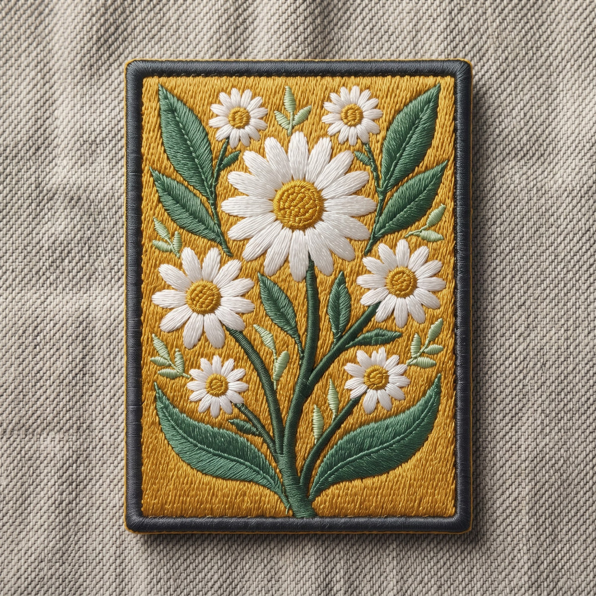 Daisy Bouquet Mustard embroidered patch in 3" — front view