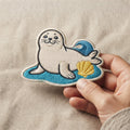Harbor Seal Pup Wave embroidered patch in 3" — front view