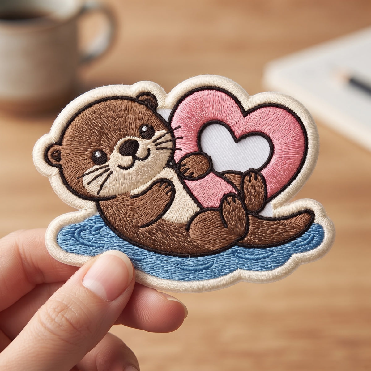 Sea Otter Heart embroidered patch in 3" — front view