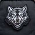Snarling Gray Wolf Head embroidered iron on patch — front view
