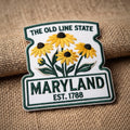 Maryland Old Line State Black Eyed Susan embroidered iron on patch — front view
