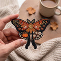 Halloween Autumn Moth Pumpkin Moon Crescent Floral Botanical embroidered iron on patch — front view