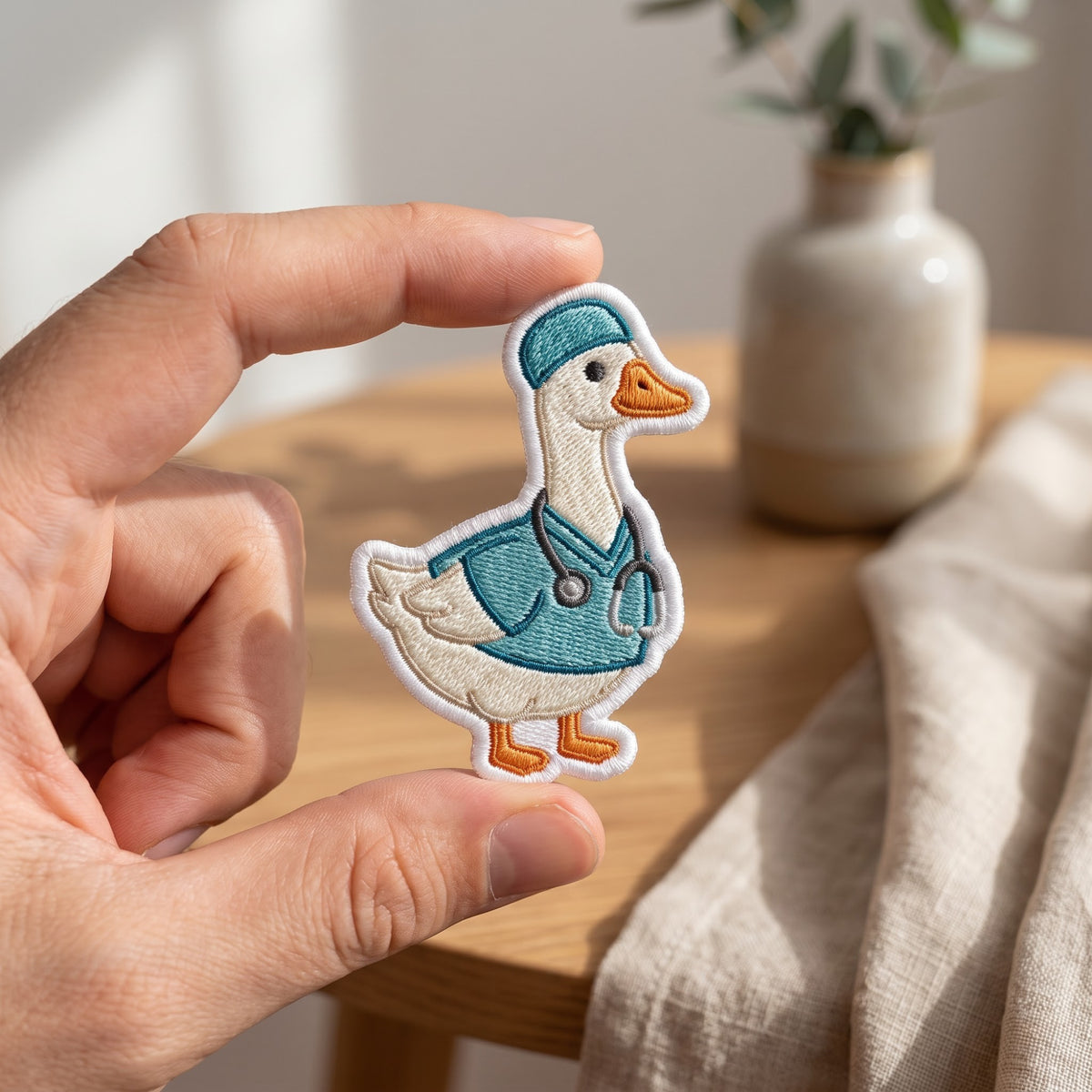 Duck Nurse Scrubs Stethoscope Cute Goose embroidered iron on patch — front view