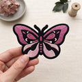 Pink Black Butterfly Wings Decorative embroidered iron on patch — front view