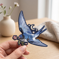Swallow Bird Moon Stars Floral Night Sky embroidered iron on patch — front view