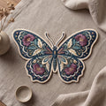 Botanical Floral Butterfly Folk Art Flowers Leaves Swirls embroidered iron on patch — front view