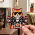 Biker Cat Orange Tabby Sunglasses Leather Jacket Motorcycle embroidered iron on patch — front view