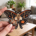 Autumn Moth Moon Crescent Floral Pumpkin Stars Celestial embroidered iron on patch — front view
