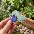 Cute Caterpillar Hugging Blueberry Kawaii Bug embroidered iron on patch — front view