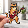 Orange Tabby Cat Rock Guitar Sunglasses Lightning Bolt embroidered iron on patch — front view