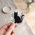 Black Cat Wildflower Botanical Floral Garden Iron On Embroidered Patch — Iron-on patch