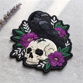 Raven Skull Purple Floral Gothic Halloween Iron On Embroidered Patch — Iron-on patch