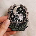 Halloween Skeleton Ghost Crescent Moon Stars Branches Iron On Embroidered Patch — Iron-on patch
